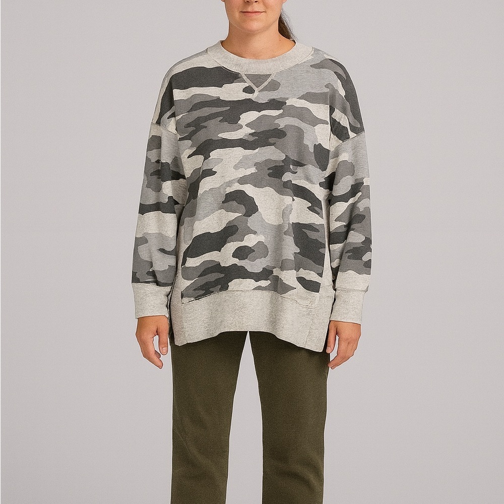 Aerie Oversized Grey Camouflage Crewneck Sweatshirt Size Small
